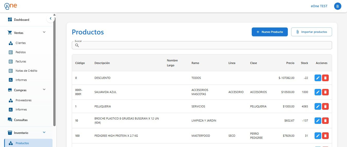 Sistema One ERP Vista Móvil